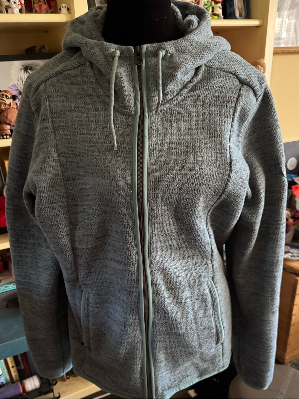 KÜHL Ascendyr Women’s Large Hooded Fleece Jacket Full Zip Gray Green Hiking